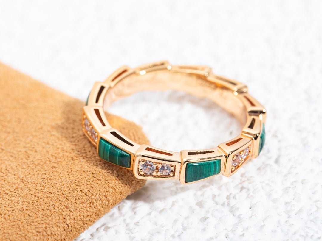 [Perla Lux]SERPENTI RING PINK GOLD MALACHITE DIAMOND 3MM