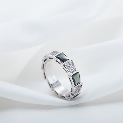 [Perla Lux]SERPENTI RING SILVER DIAMOND BLACK MOP 4MM