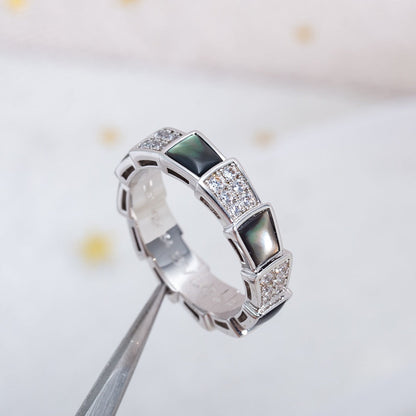 [Perla Lux]SERPENTI RING SILVER DIAMOND BLACK MOP 4MM