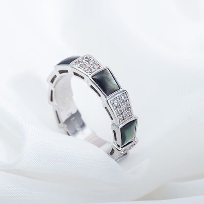 [Perla Lux]SERPENTI RING SILVER DIAMOND BLACK MOP 4MM
