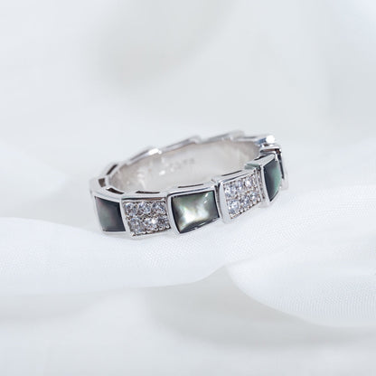 [Perla Lux]SERPENTI RING SILVER DIAMOND BLACK MOP 4MM