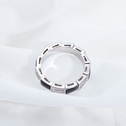 [Perla Lux]SERPENTI RING SILVER DIAMOND BLACK MOP 4MM