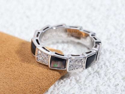 [Perla Lux]SERPENTI RING SILVER DIAMOND BLACK MOP 4MM