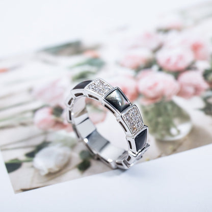 [Perla Lux]SERPENTI RING SILVER DIAMOND BLACK MOP 4MM