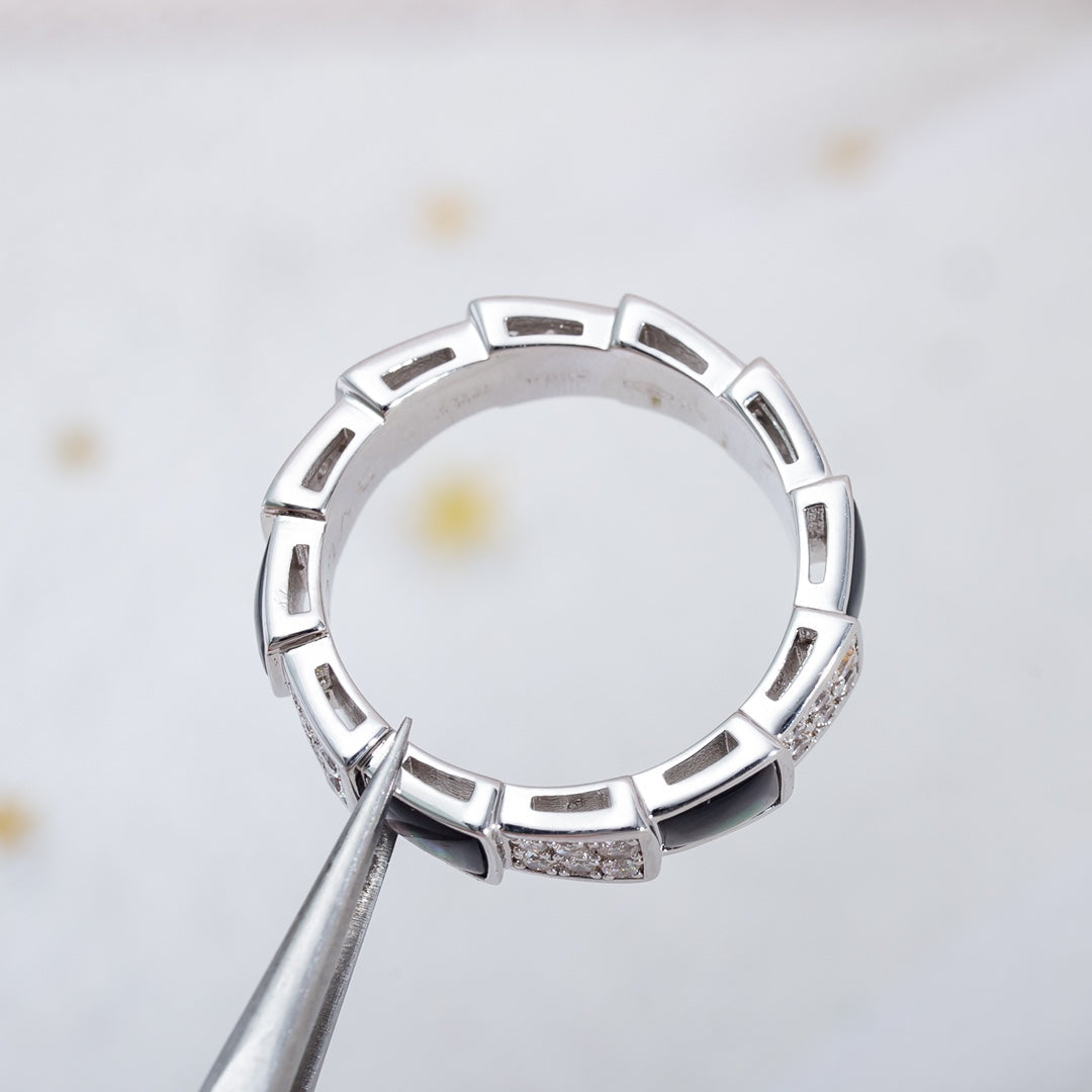 [Perla Lux]SERPENTI RING SILVER DIAMOND BLACK MOP 4MM