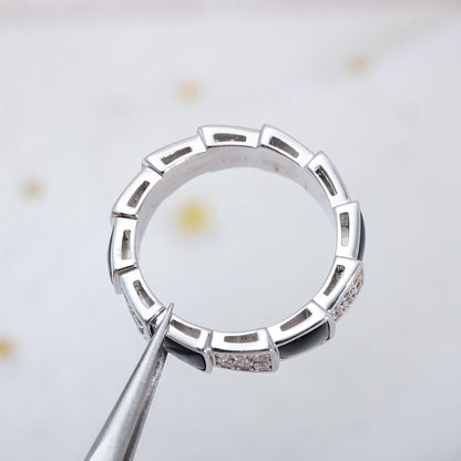 [Perla Lux]SERPENTI RING SILVER DIAMOND BLACK MOP 4MM