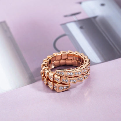 [Perla Lux]SERPENTI RING PINK GOLD DIAMOND DOUBLE ROW