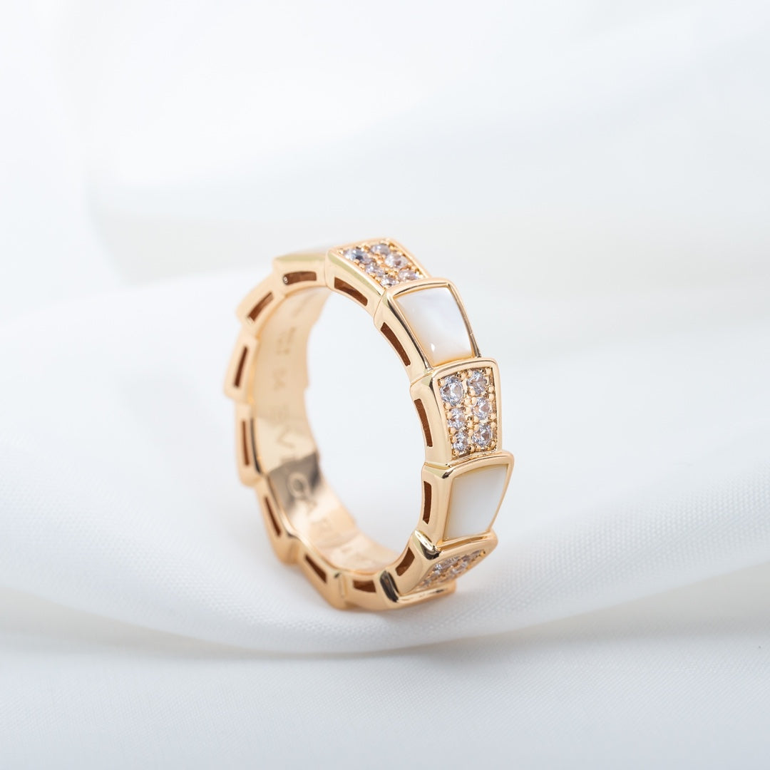 [Perla Lux]SERPENTI RING PINK GOLD MOP DIAMOND PAVED 4MM