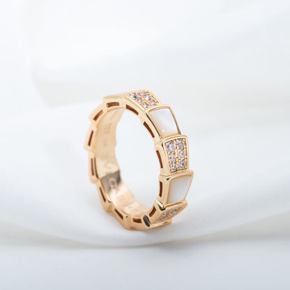 [Perla Lux]SERPENTI RING PINK GOLD MOP DIAMOND PAVED 4MM