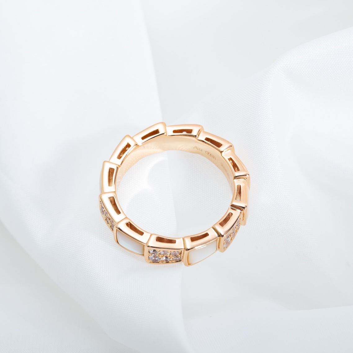 [Perla Lux]SERPENTI RING PINK GOLD MOP DIAMOND PAVED 4MM