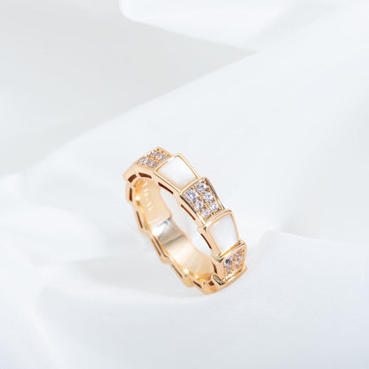 [Perla Lux]SERPENTI RING PINK GOLD MOP DIAMOND PAVED 4MM