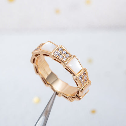 [Perla Lux]SERPENTI RING PINK GOLD MOP DIAMOND PAVED 4MM