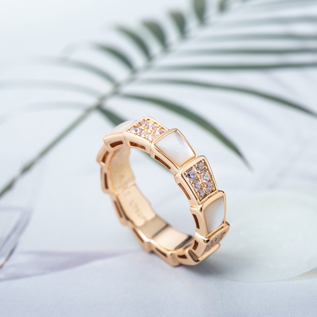 [Perla Lux]SERPENTI RING PINK GOLD MOP DIAMOND PAVED 4MM