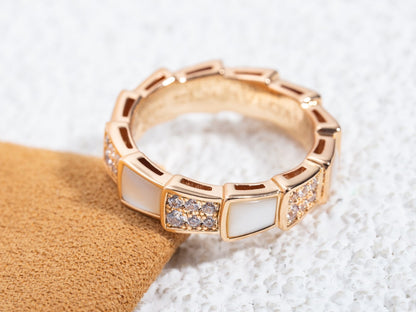 [Perla Lux]SERPENTI RING PINK GOLD MOP DIAMOND PAVED 4MM