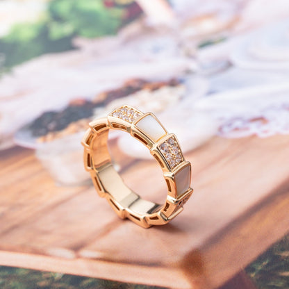 [Perla Lux]SERPENTI RING PINK GOLD MOP DIAMOND PAVED 4MM