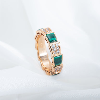 [Perla Lux]SERPENTI RING PINK GOLD MALACHITE DIAMOND PAVED 4MM