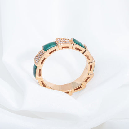 [Perla Lux]SERPENTI RING PINK GOLD MALACHITE DIAMOND PAVED 4MM
