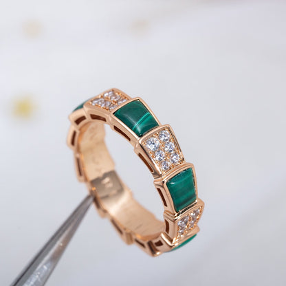 [Perla Lux]SERPENTI RING PINK GOLD MALACHITE DIAMOND PAVED 4MM