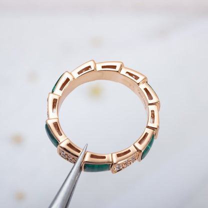 [Perla Lux]SERPENTI RING PINK GOLD MALACHITE DIAMOND PAVED 4MM