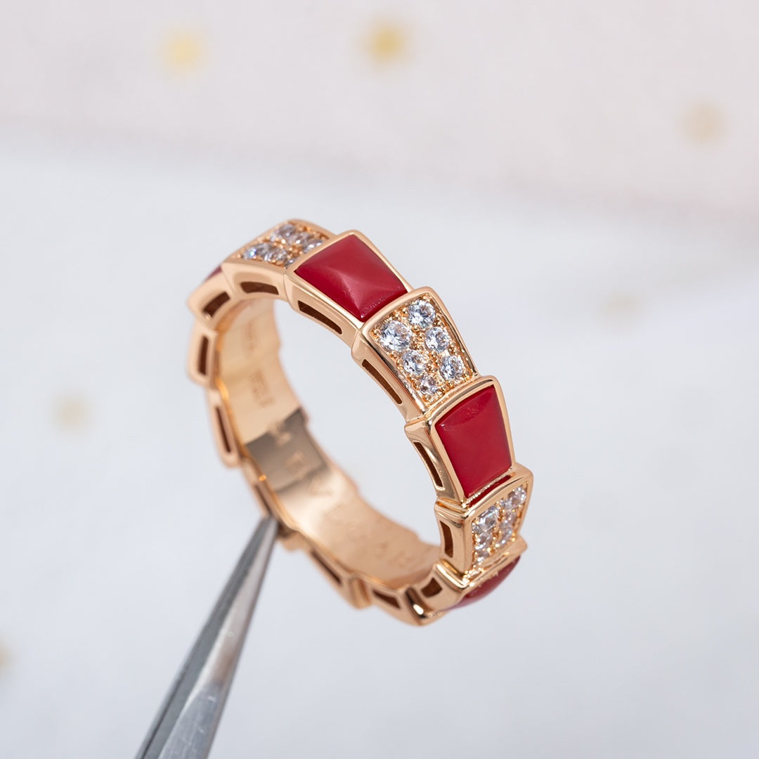 [Perla Lux]SERPENTI RING PINK GOLD CARNELIAN DIAMOND PAVED 4MM