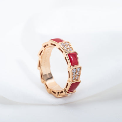 [Perla Lux]SERPENTI RING PINK GOLD CARNELIAN DIAMOND PAVED 4MM