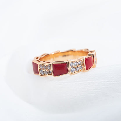 [Perla Lux]SERPENTI RING PINK GOLD CARNELIAN DIAMOND PAVED 4MM