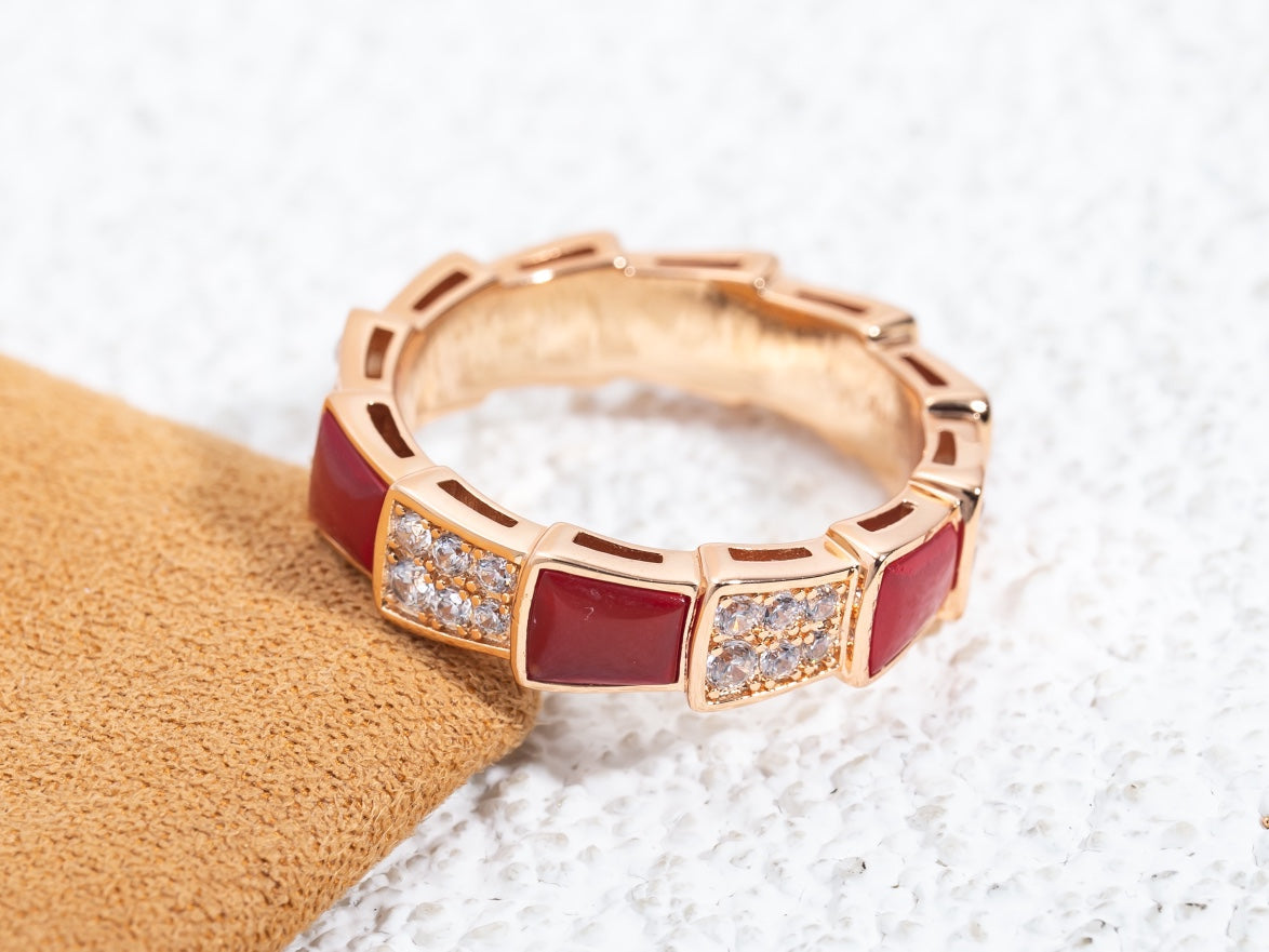 [Perla Lux]SERPENTI RING PINK GOLD CARNELIAN DIAMOND PAVED 4MM
