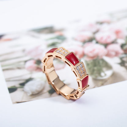 [Perla Lux]SERPENTI RING PINK GOLD CARNELIAN DIAMOND PAVED 4MM