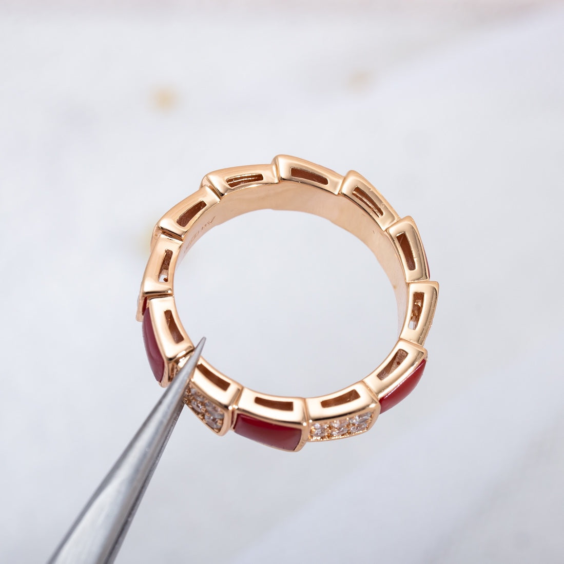 [Perla Lux]SERPENTI RING PINK GOLD CARNELIAN DIAMOND PAVED 4MM