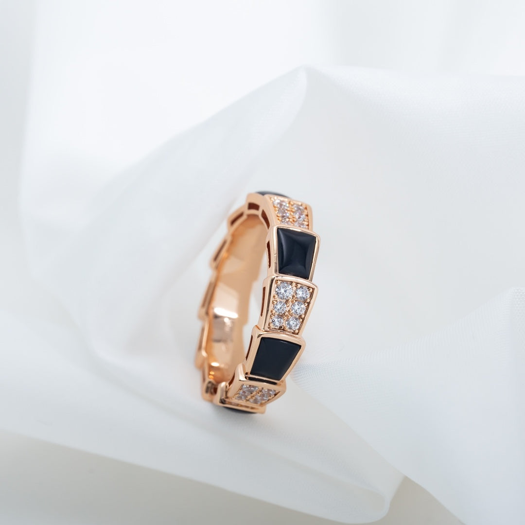 [Perla Lux]SERPENTI RING PINK GOLD BLACK MOP DIAMOND PAVED 4MM