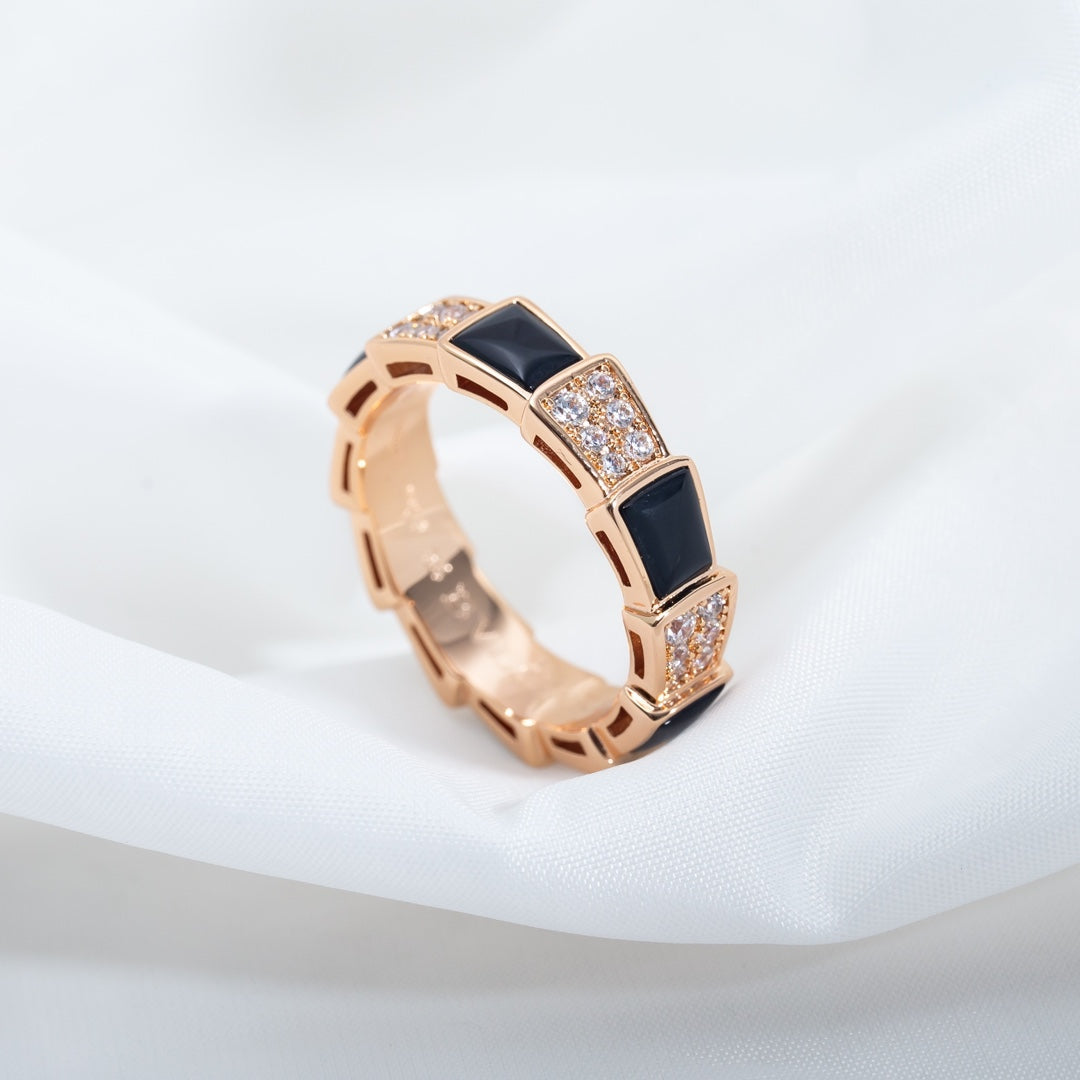 [Perla Lux]SERPENTI RING PINK GOLD BLACK MOP DIAMOND PAVED 4MM