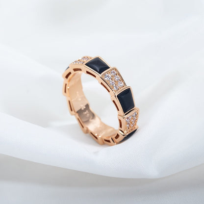 [Perla Lux]SERPENTI RING PINK GOLD BLACK MOP DIAMOND PAVED 4MM