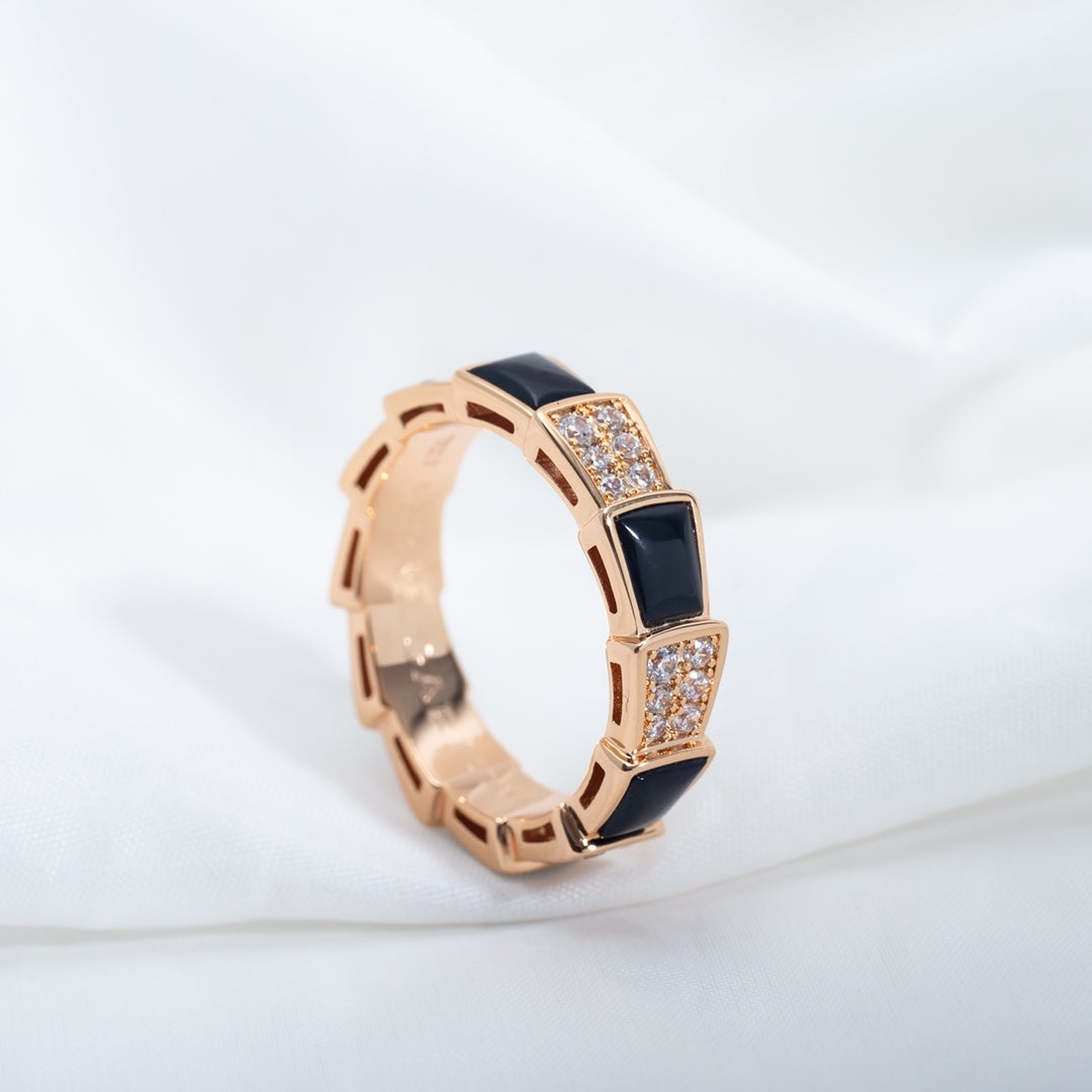 [Perla Lux]SERPENTI RING PINK GOLD BLACK MOP DIAMOND PAVED 4MM