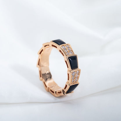 [Perla Lux]SERPENTI RING PINK GOLD BLACK MOP DIAMOND PAVED 4MM