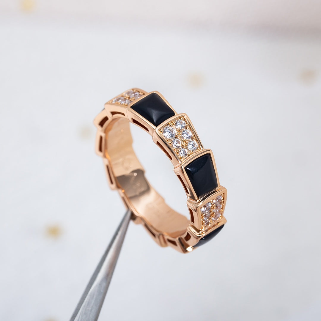 [Perla Lux]SERPENTI RING PINK GOLD BLACK MOP DIAMOND PAVED 4MM
