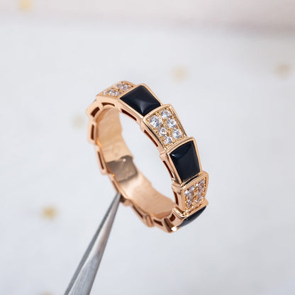 [Perla Lux]SERPENTI RING PINK GOLD BLACK MOP DIAMOND PAVED 4MM