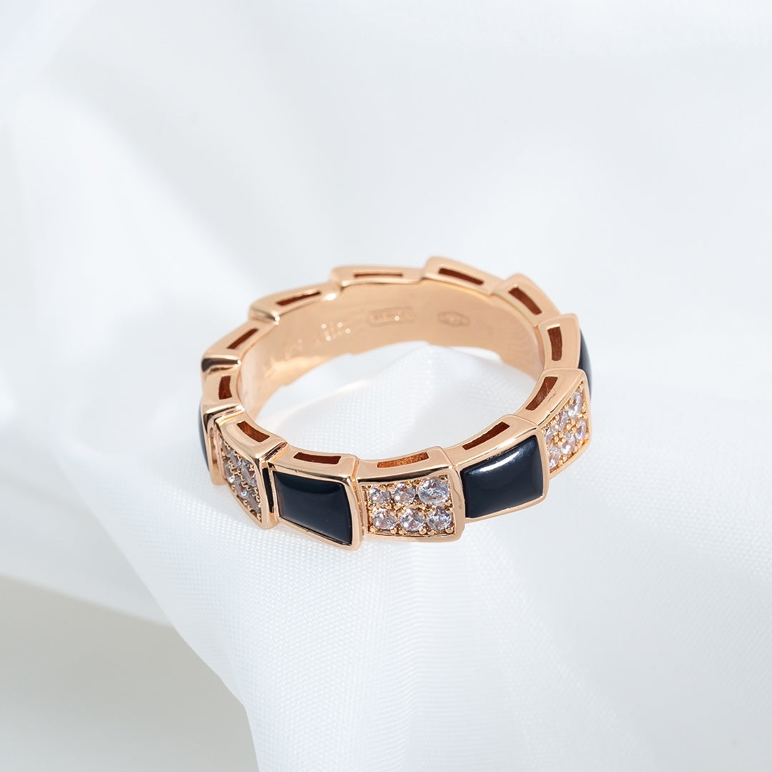 [Perla Lux]SERPENTI RING PINK GOLD BLACK MOP DIAMOND PAVED 4MM