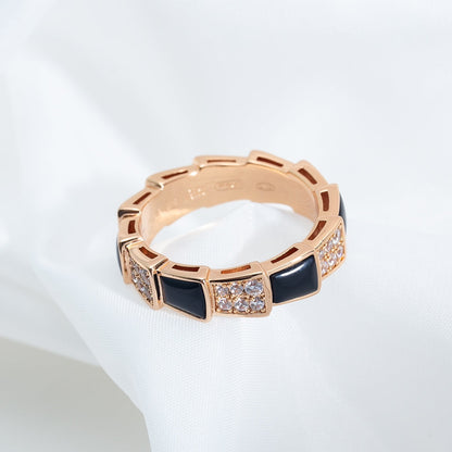 [Perla Lux]SERPENTI RING PINK GOLD BLACK MOP DIAMOND PAVED 4MM