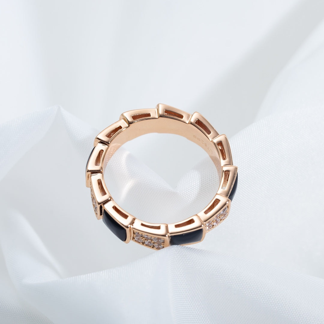 [Perla Lux]SERPENTI RING PINK GOLD BLACK MOP DIAMOND PAVED 4MM
