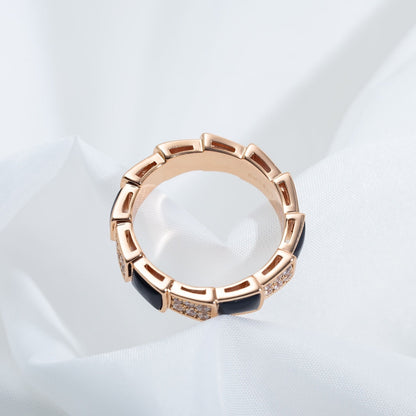 [Perla Lux]SERPENTI RING PINK GOLD BLACK MOP DIAMOND PAVED 4MM