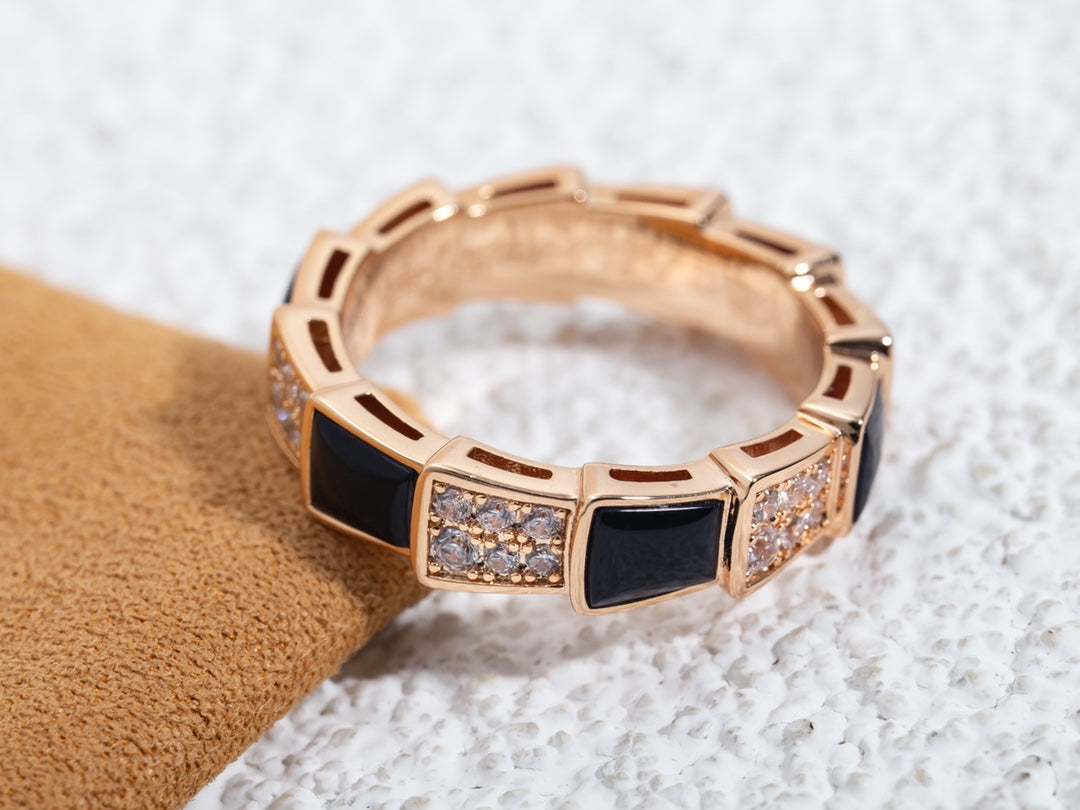 [Perla Lux]SERPENTI RING PINK GOLD BLACK MOP DIAMOND PAVED 4MM