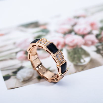 [Perla Lux]SERPENTI RING PINK GOLD BLACK MOP DIAMOND PAVED 4MM