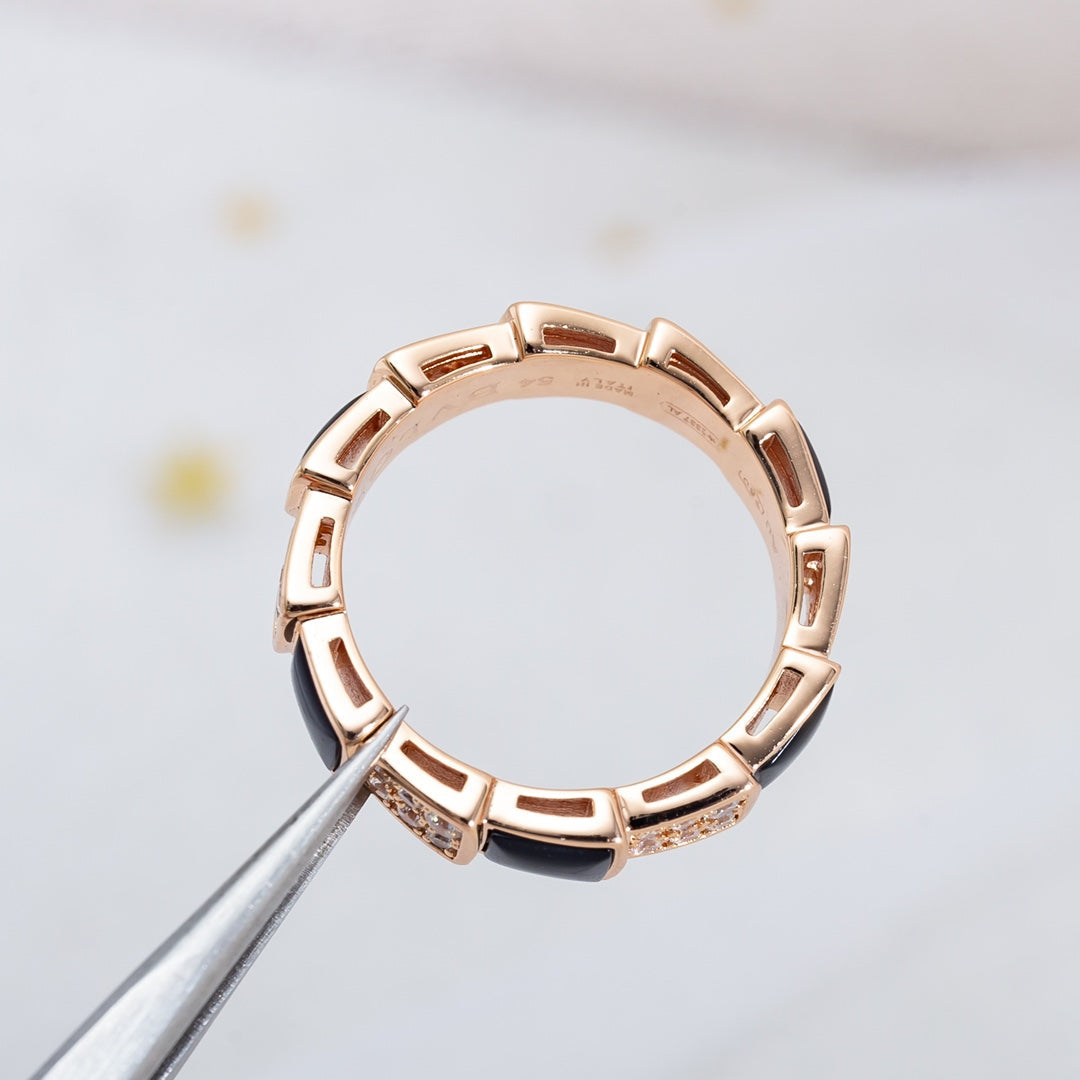 [Perla Lux]SERPENTI RING PINK GOLD BLACK MOP DIAMOND PAVED 4MM