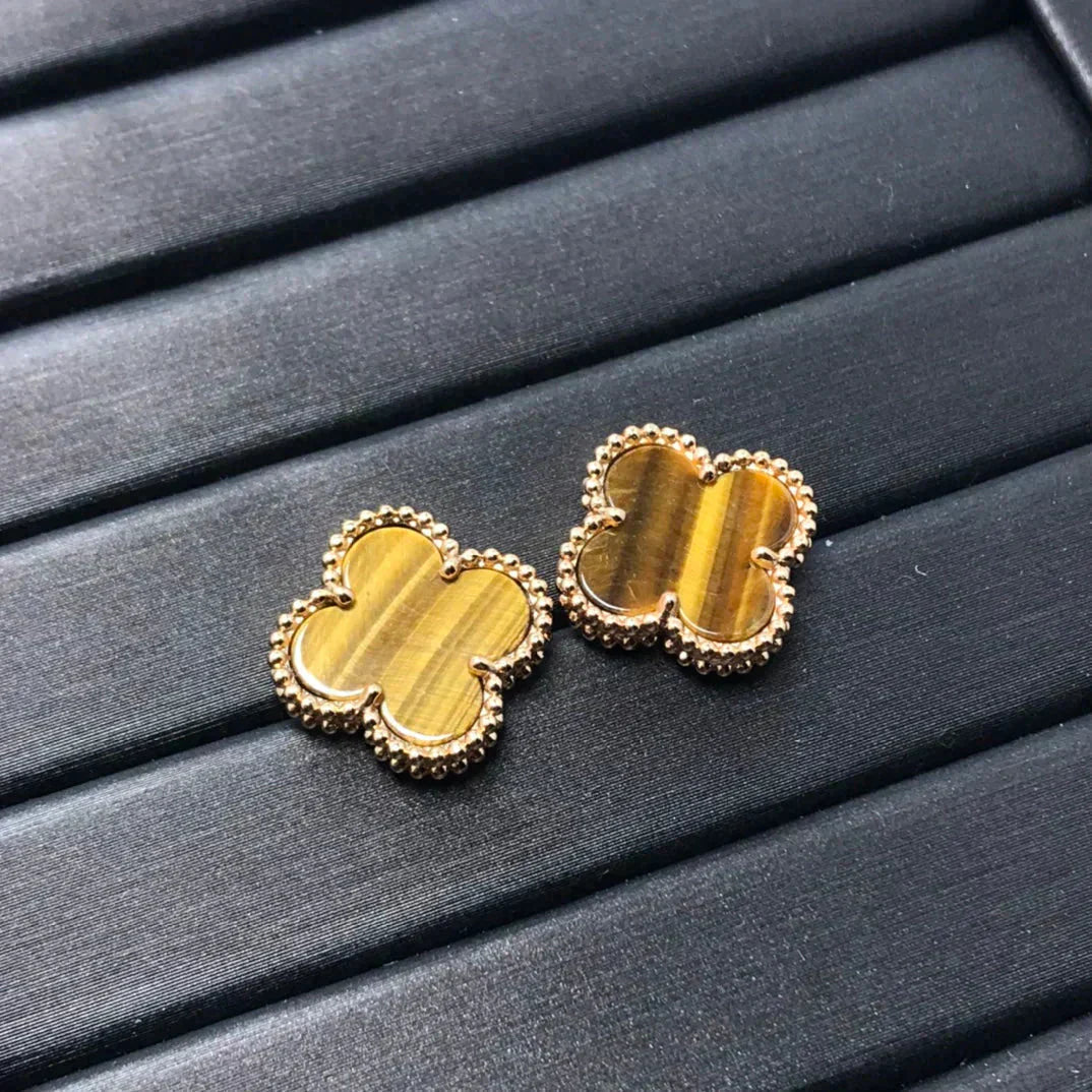 [Perla Lux]CLOVER MEDIUM 1 MOTIFS TIGER EYE EARRINGS