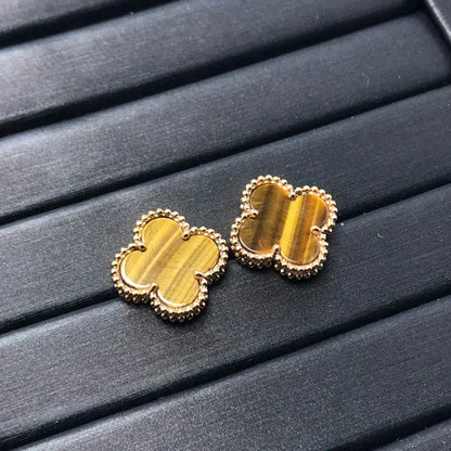 [Perla Lux]CLOVER MEDIUM 1 MOTIFS TIGER EYE EARRINGS