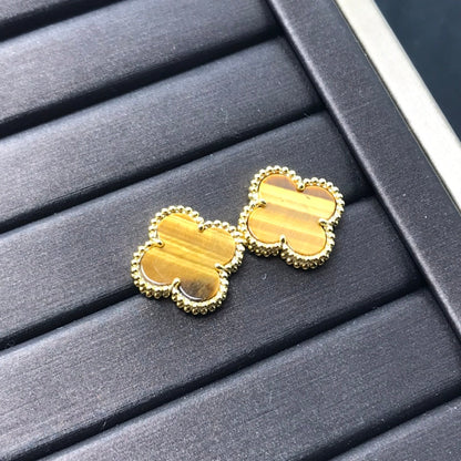 [Perla Lux]CLOVER MEDIUM 1 MOTIFS TIGER EYE EARRINGS