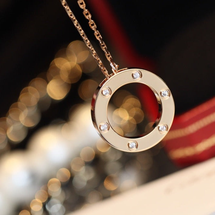 [Perla Lux]LOVE NECKLACE 16MM 6 DIAMONDS PINK GOLD