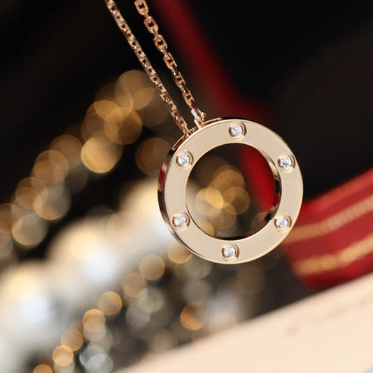 [Perla Lux]LOVE NECKLACE 16MM 6 DIAMONDS PINK GOLD