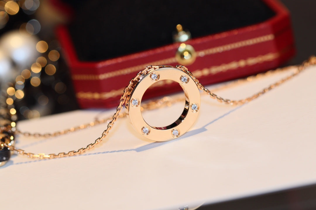 [Perla Lux]LOVE NECKLACE 16MM 6 DIAMONDS PINK GOLD