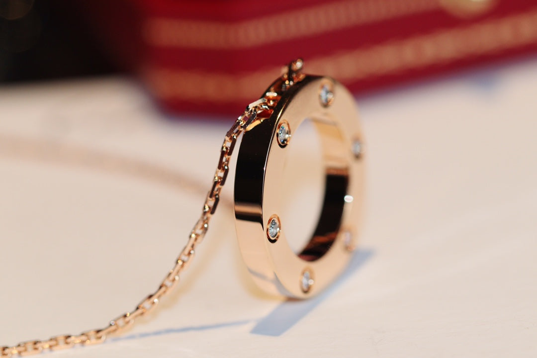 [Perla Lux]LOVE NECKLACE 16MM 6 DIAMONDS PINK GOLD